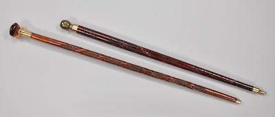 Appraisal: Two Carved Wood Walking Sticks The first a tapering wood