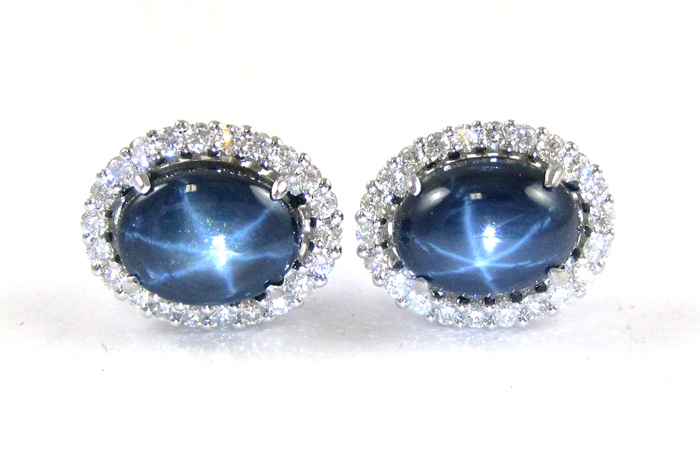 Appraisal: PAIR OF STAR SAPPHIRE AND DIAMOND EARRINGS each k white