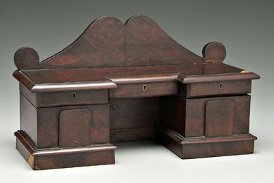 Appraisal: Classical mahogany tea box shaped as miniature sideboard with scrolled