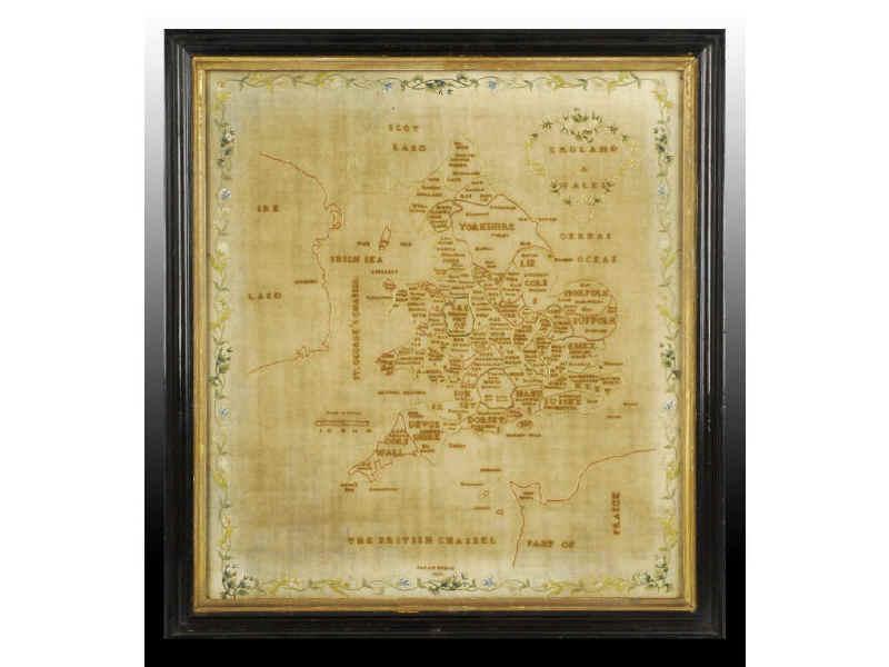 Appraisal: Sarah Beech English Map Sampler Description Silk on linen Some