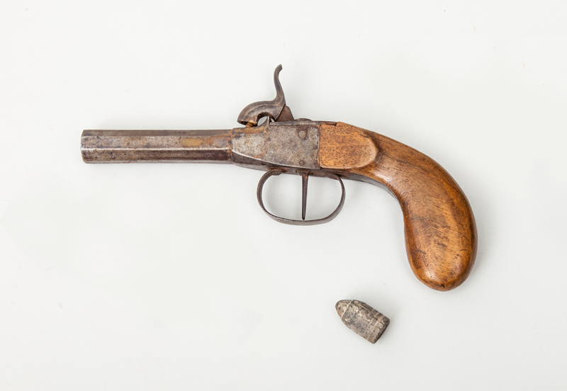 Appraisal: PERCUSSION POCKET PISTOL Together with a bullet in Property from