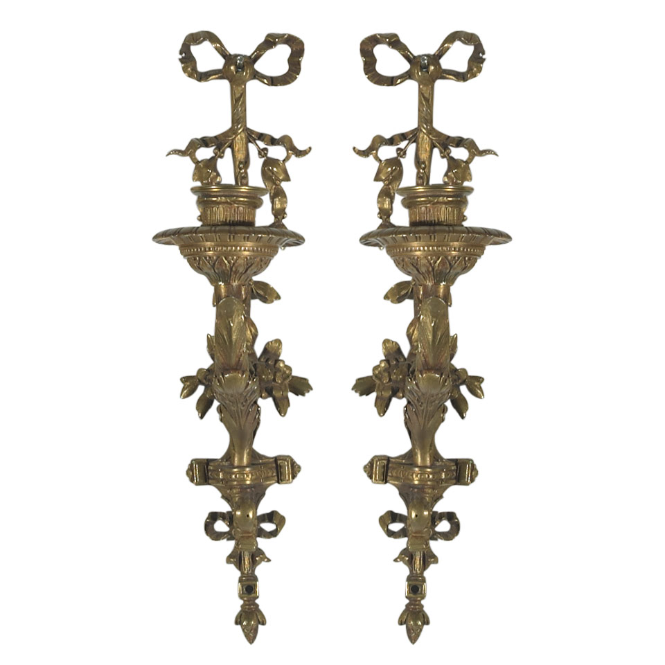 Appraisal: Pair Louis XVI Style Bronze Wall Sconces th century height