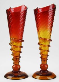 Appraisal: late th c pr of amberina footed vases with fire