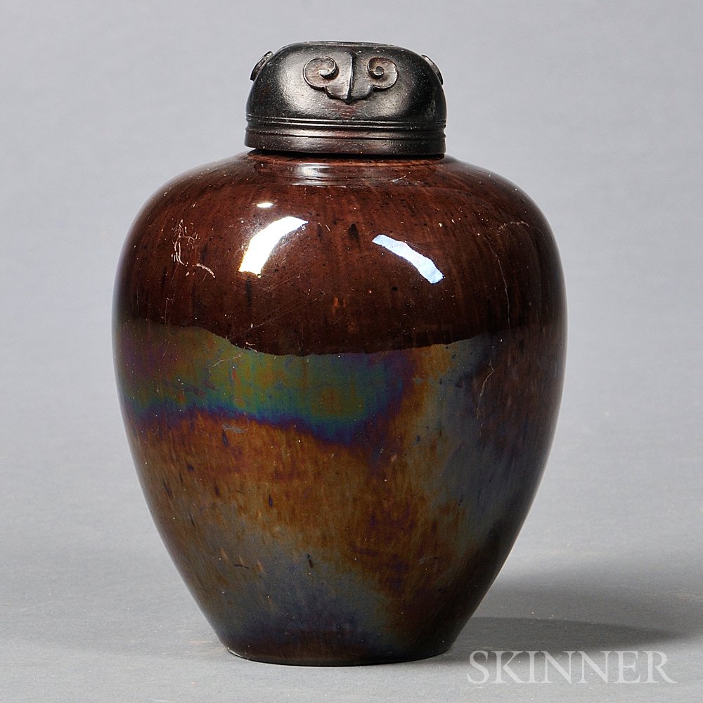 Appraisal: Tea Caddy China late th century monochrome aubergine glaze with