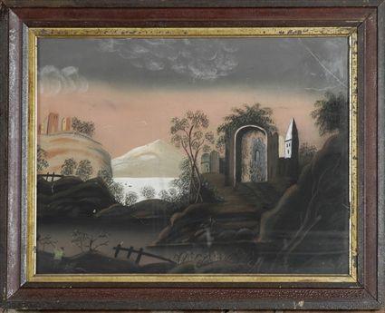 Appraisal: American School th C Landscape with Ruins Color chalk on