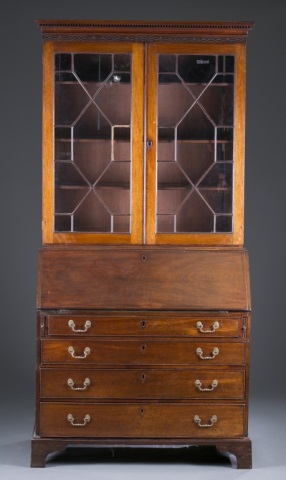 Appraisal: English Late Chippendale Secretary Bookcase Dentil moulding with mullion doors