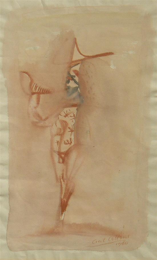 Appraisal: Cecil Collins - Male figure in pink watercolour and chalk