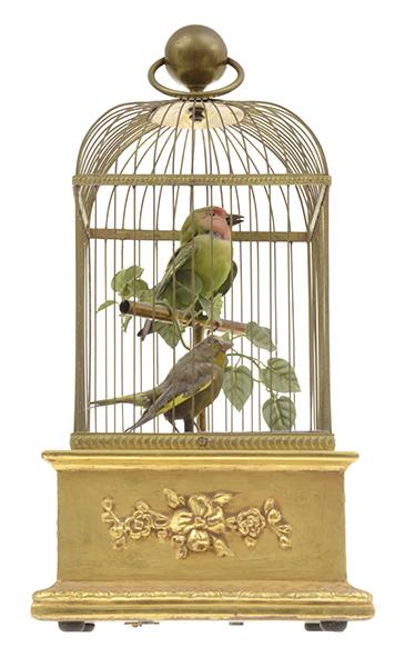 Appraisal: A DOUBLE SINGING BIRD AUTOMATON IN CAGE one bird standing