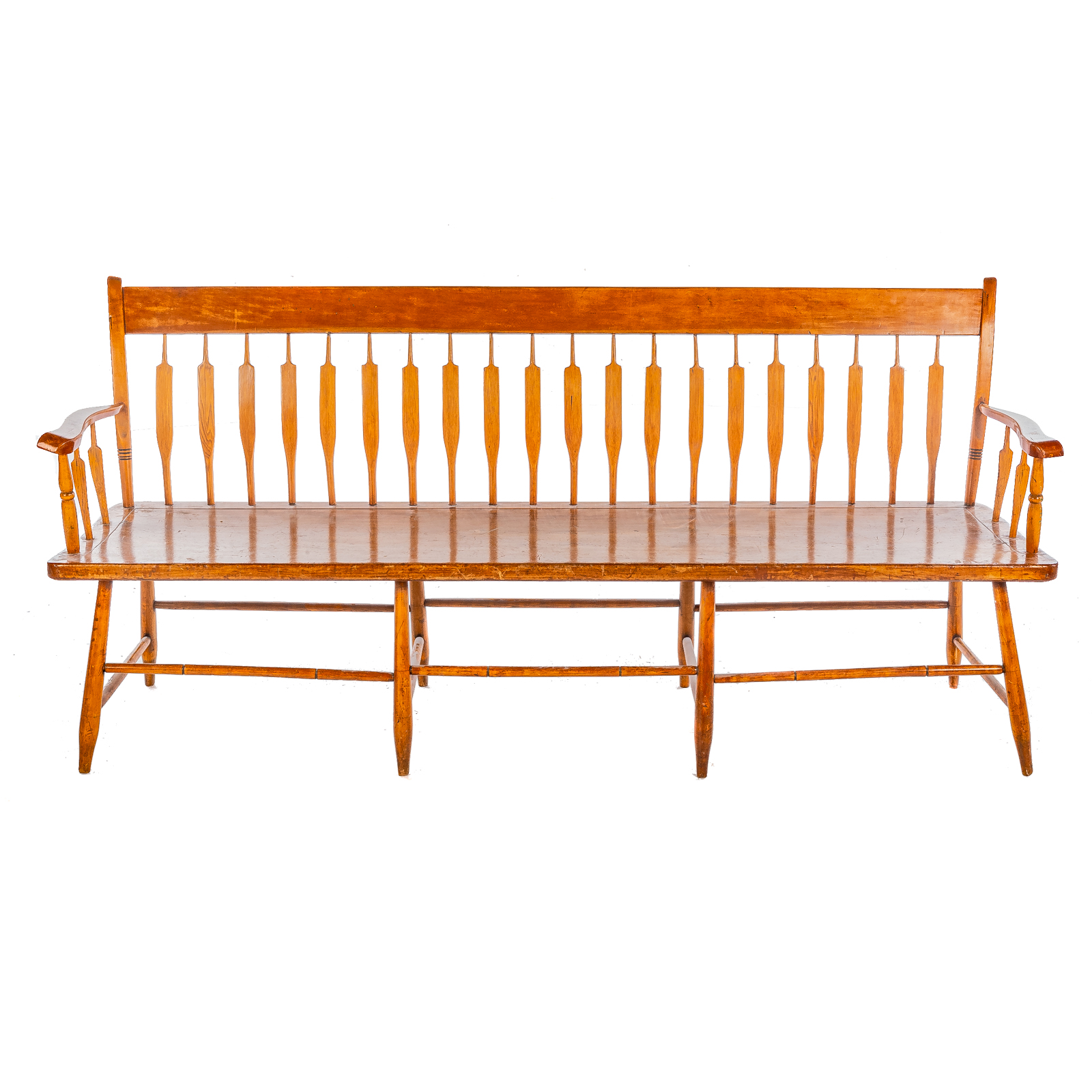 Appraisal: FEDERAL MAPLE ARROWBACK PARSONS BENCH Circa having turned stretchers and