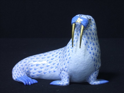 Appraisal: HEREND WALRUS FIGURE First edition with blue fishnet and k