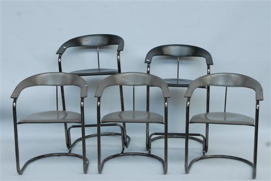 Appraisal: SET FIVE MODERN CHAIRS With leather and chrome Three armchairs