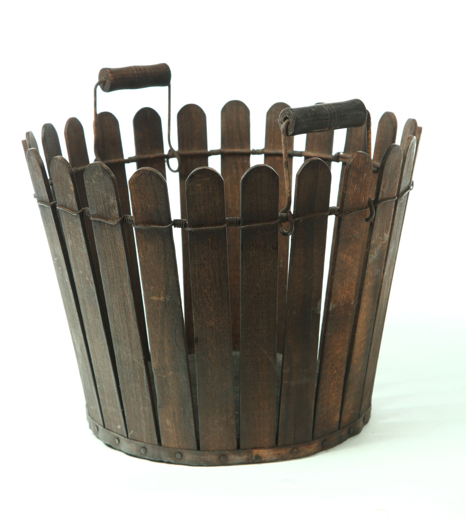 Appraisal: PICKET FENCE BASKET Possibly Kentucky Shaker late th century mixed