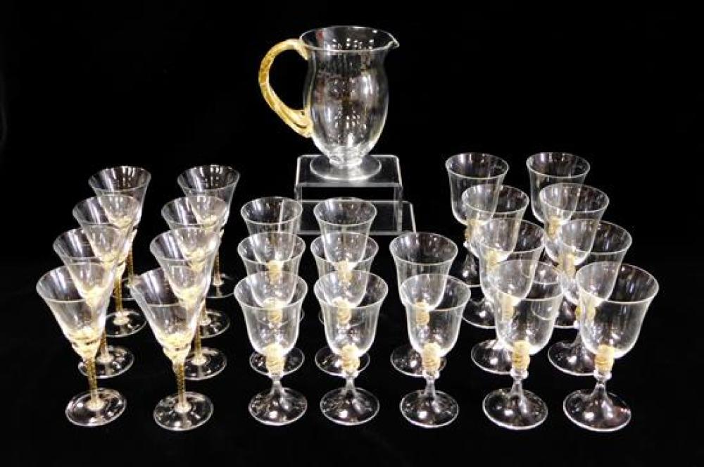 Appraisal: GLASS Venetian glass stemware and pitcher with gold fleck decoration