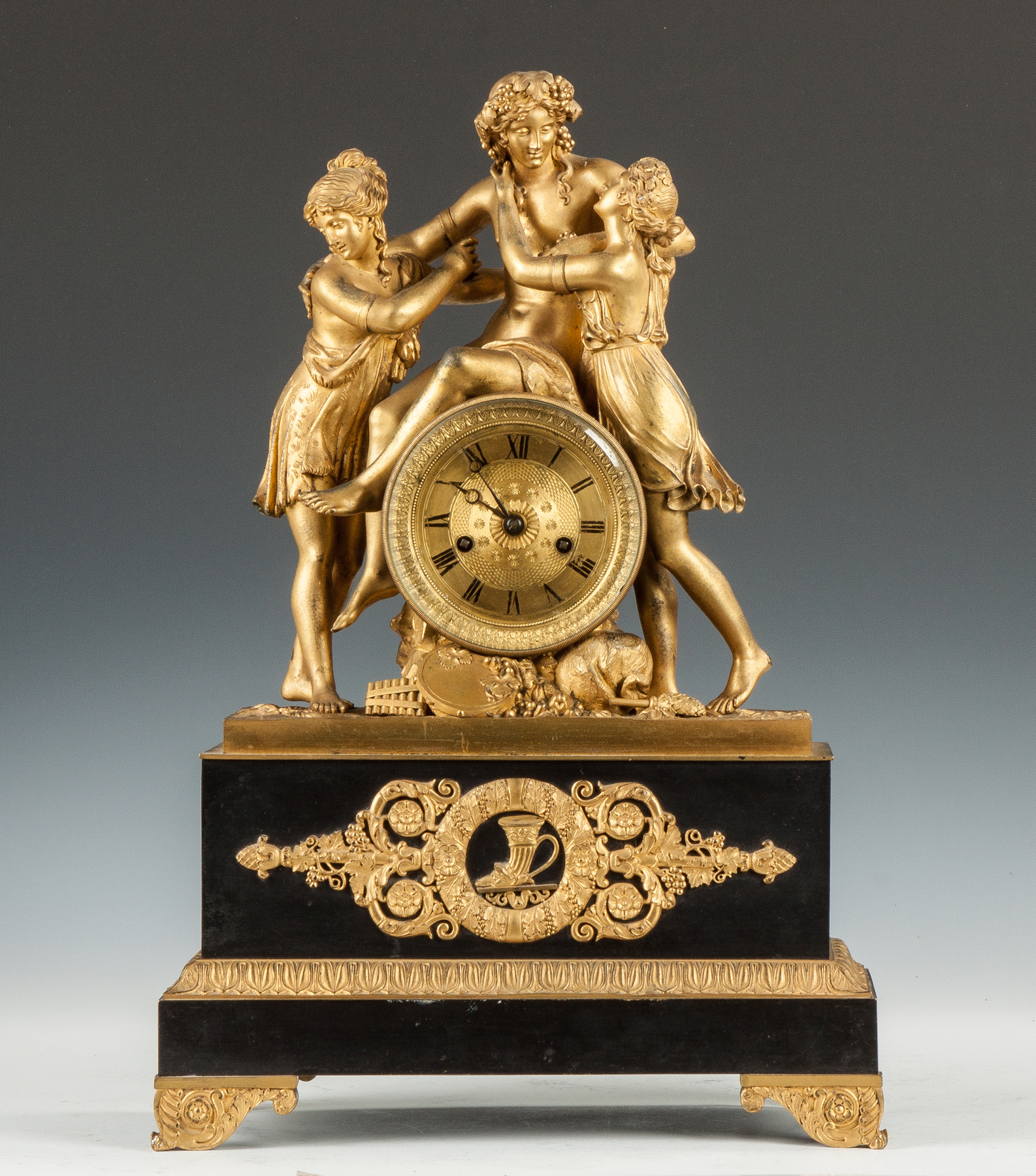 Appraisal: Fine French Gilt Bronze Bronze Mantle Clock C Bacchus two