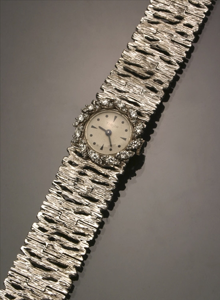 Appraisal: Lady's -Karat White-Gold and Diamond -Jewel Manual-Wind Wristwatch Mastria Corp