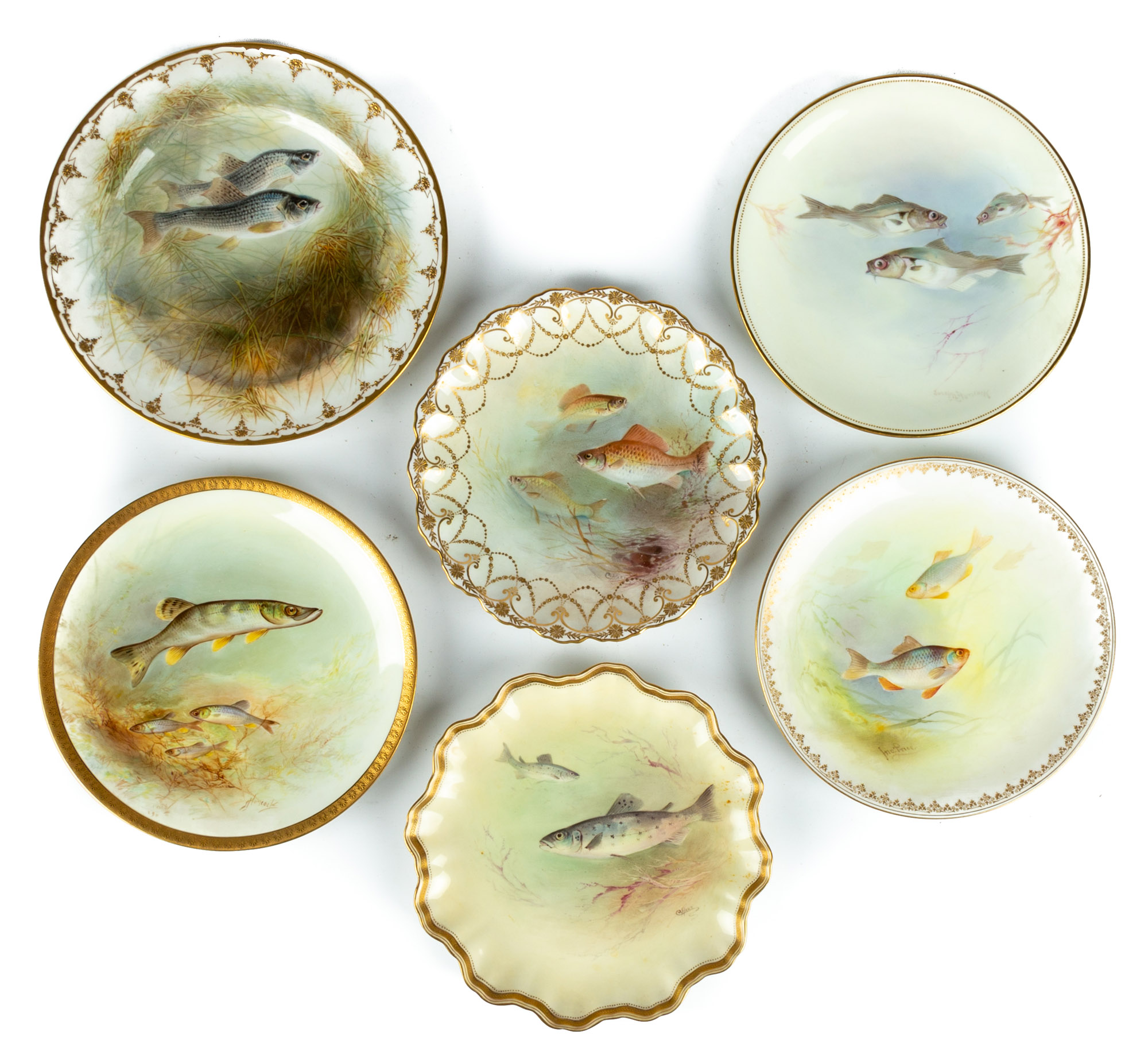 Appraisal: ROYAL DALTON HAND PAINTED PORCELAIN AND ENAMELED FISH PLATES All