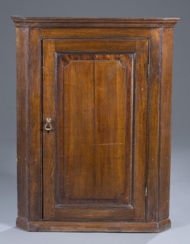 Appraisal: Hanging Corner Cupboard Oak Single-paneled door opens to two-shelf interior