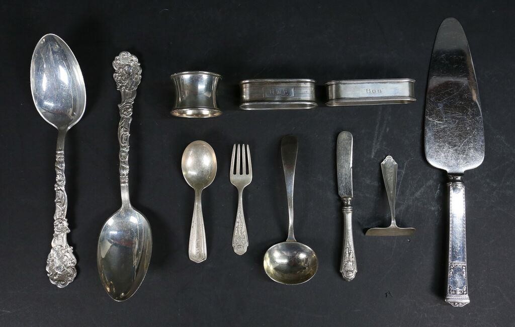 Appraisal: pieces mixed sterling silver flatware and napkin rings Pair of