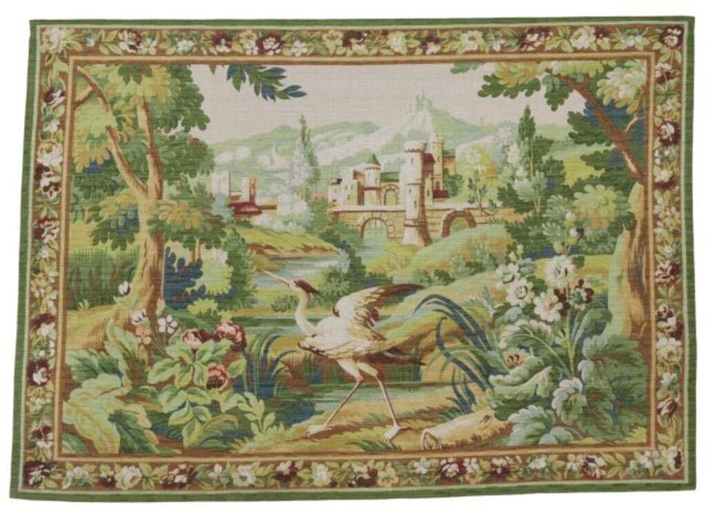 Appraisal: Aubusson style silkscreen tapestry Verdure aux Fees Robert Four late