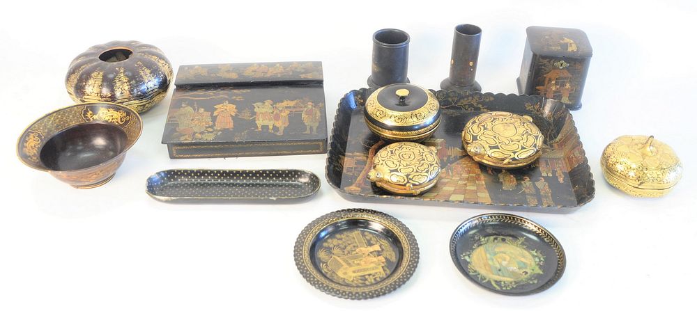 Appraisal: Large group of Black Lacquer to include a papier mache