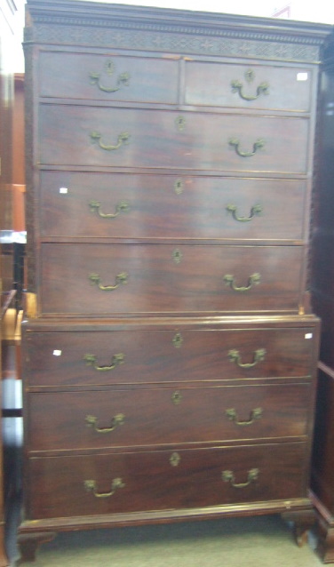 Appraisal: A George III mahogany chest on chest the dentil cornice