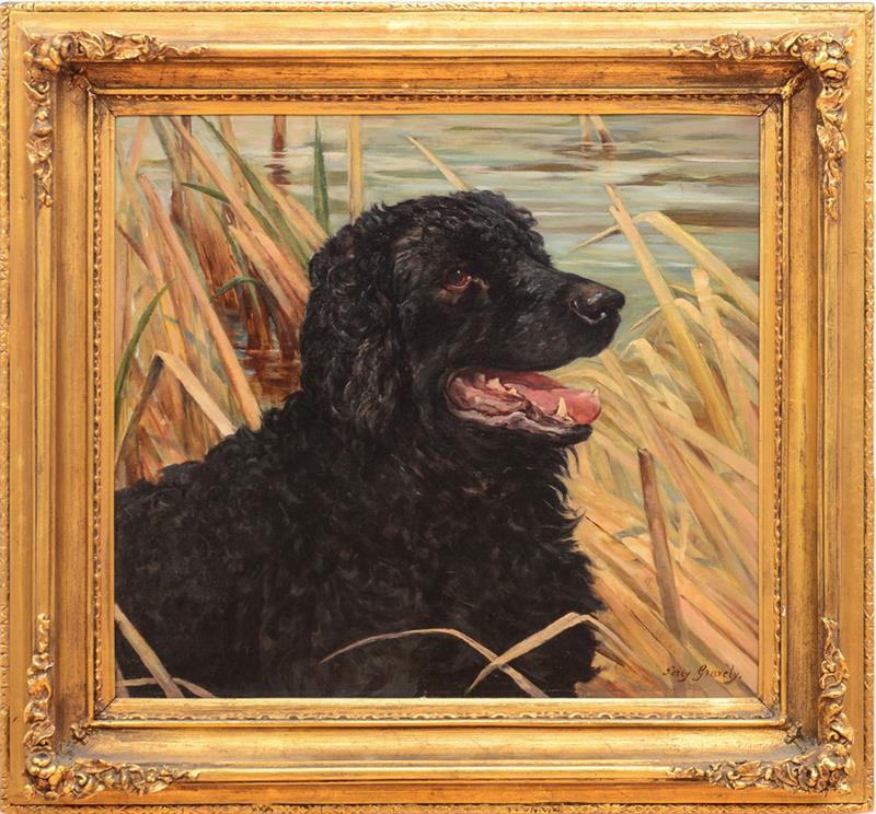 Appraisal: PERCY GRAVELY PORTRAIT OF A WATER DOG Oil on canvas