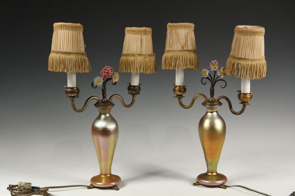 Appraisal: PAIR OF AURENE BASE MANTEL LAMPS - 's Vintage Two-Stem