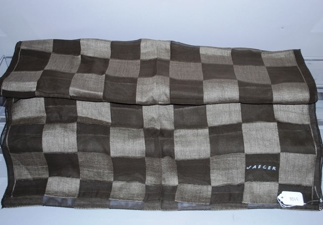 Appraisal: Jaeger brown beige block print silk oblong scarf Approx size