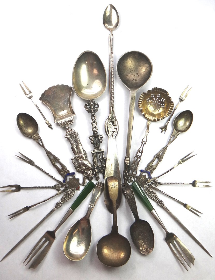 Appraisal: A pair of silver forks with nephrite handles Birmingham a