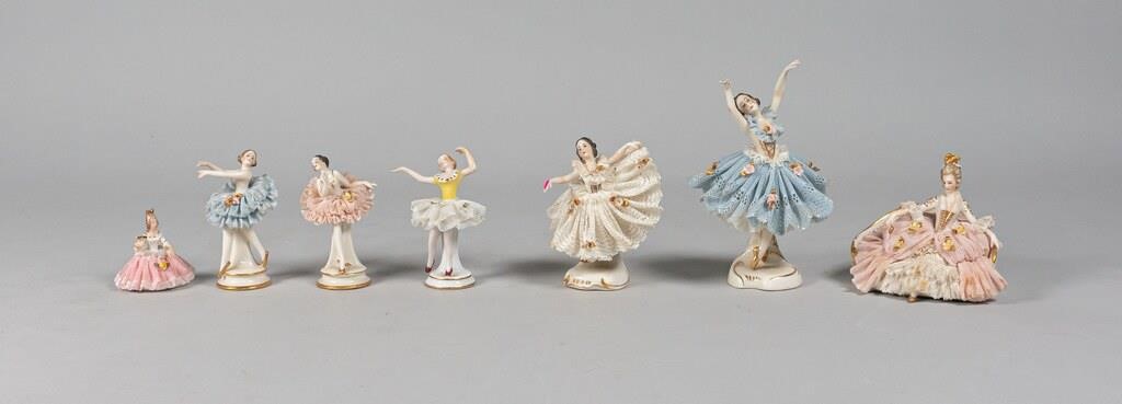 Appraisal: lace porcelain figurines Dresden lace porcelain figurines dancers and a