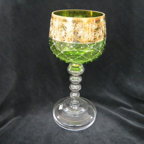 Appraisal: Moser Art Glass Chalice emerald bowl with elaborate goldwork clear