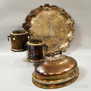 Appraisal: Four Silver-plated Items a large engraved tray with rococo motifs