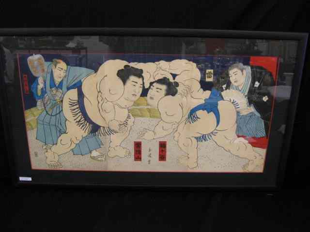 Appraisal: Japanese Woodblock Triptych of Sumo Wrestlers approx '' x ''