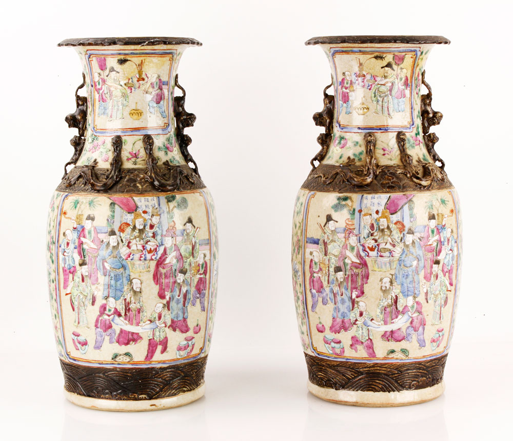 Appraisal: - Pr Republic Period Famille Rose Vases Pair of famille