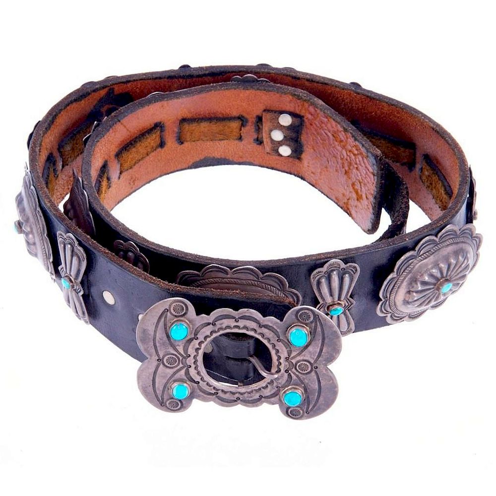 Appraisal: OLD PAWN CONCHO BELT Old Pawn Navajo concho plus buckle