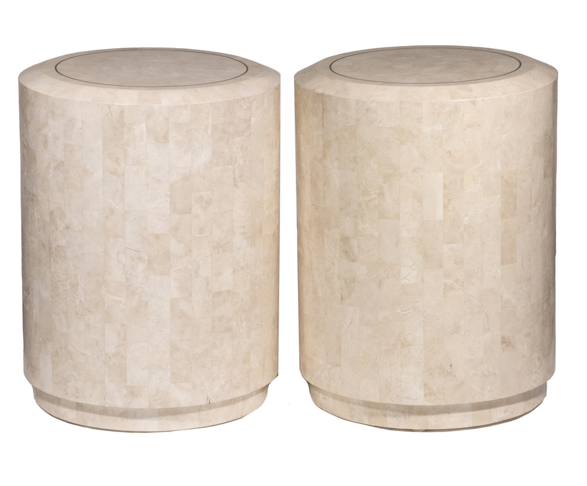 Appraisal: A PAIR OF MODERN ITALIAN MARBLE DRUM TABLES Solid Round