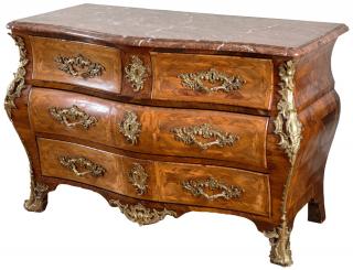 Appraisal: A GILT BRONZE MOUNTED COMMODE-TOMBEAU WITH RED MARBLE TABLETOP STAMPED