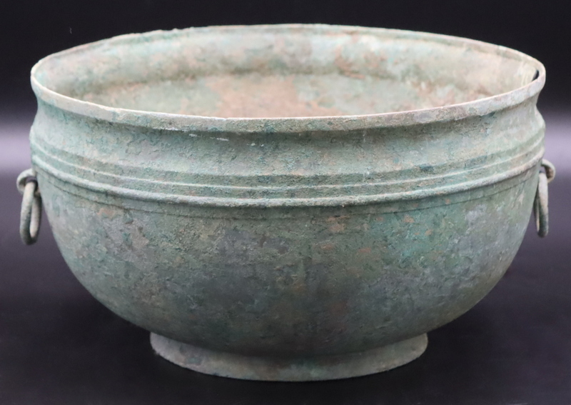 Appraisal: Chinese Bronze Vessel with Ring Handles Accompanied by a copy