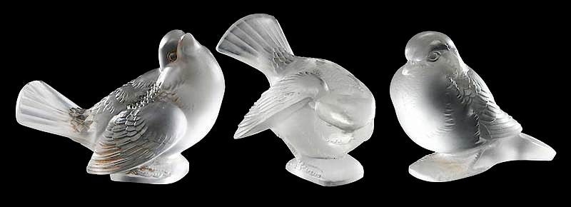 Appraisal: Three R Lalique Glass Bird Figures two acid etched R