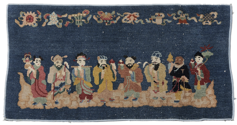 Appraisal: Chinese Rug eight mullahs standing in clouds on blue ground