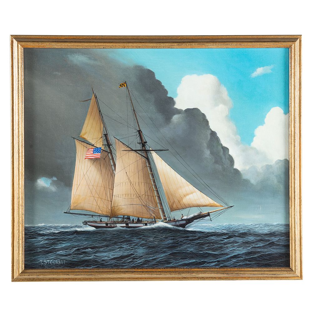 Appraisal: Thomas Stockett Racing the Storm oil on canvas African American