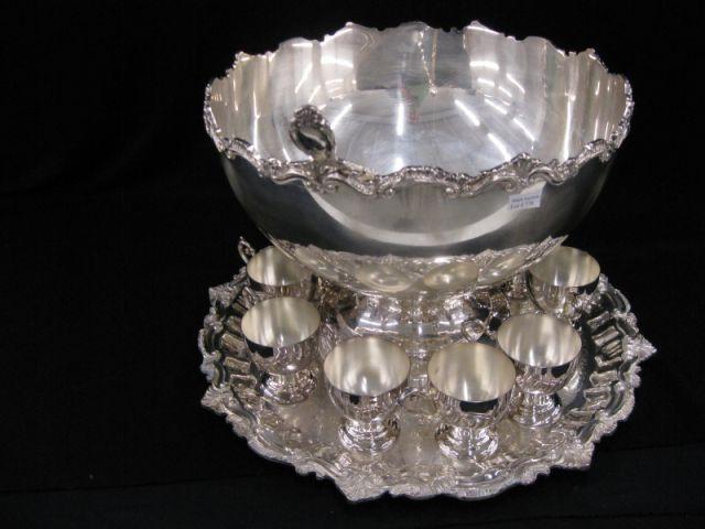 Appraisal: Victorian Silverplate Punch Set bowl tray and pedestal cups