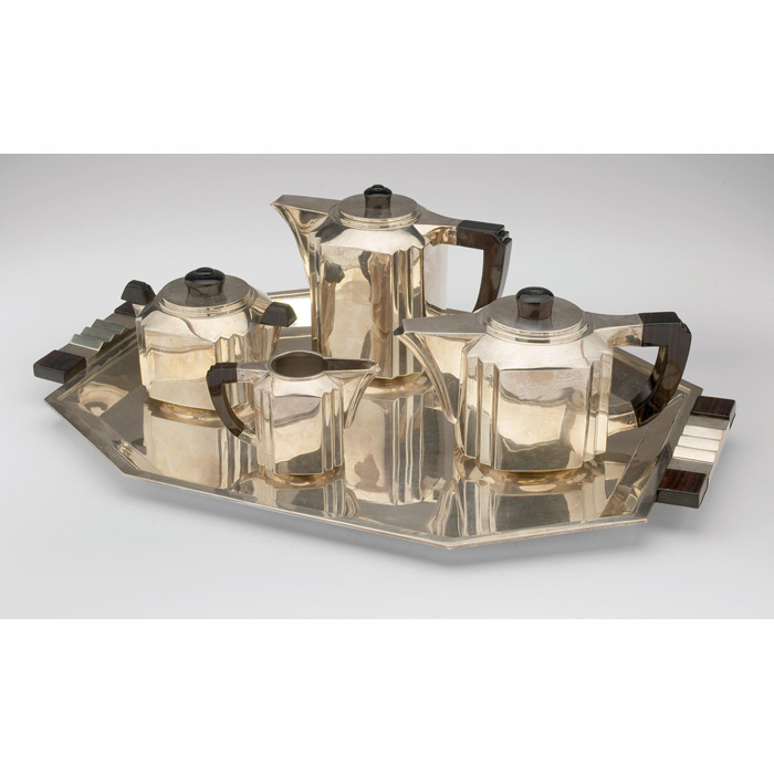 Appraisal: Art Deco tea set consisting of a tray teapot coffee