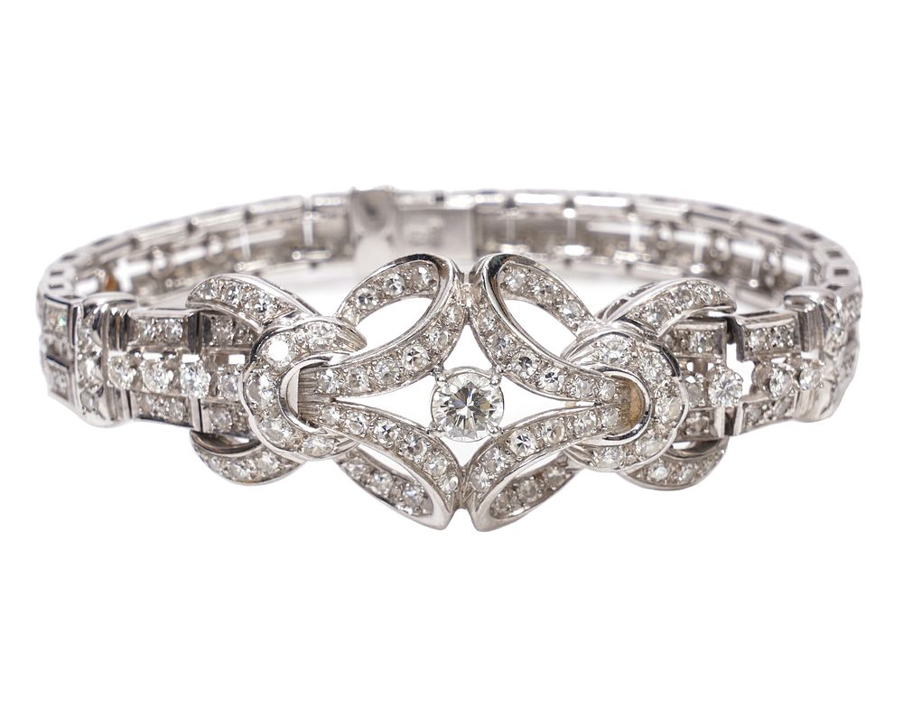 Appraisal: Platinum Diamond Bracelet Ct Platinum and diamond bracelet with domed