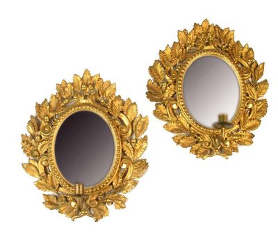 Appraisal: A pair of th century continental giltwood and gesso girandoles