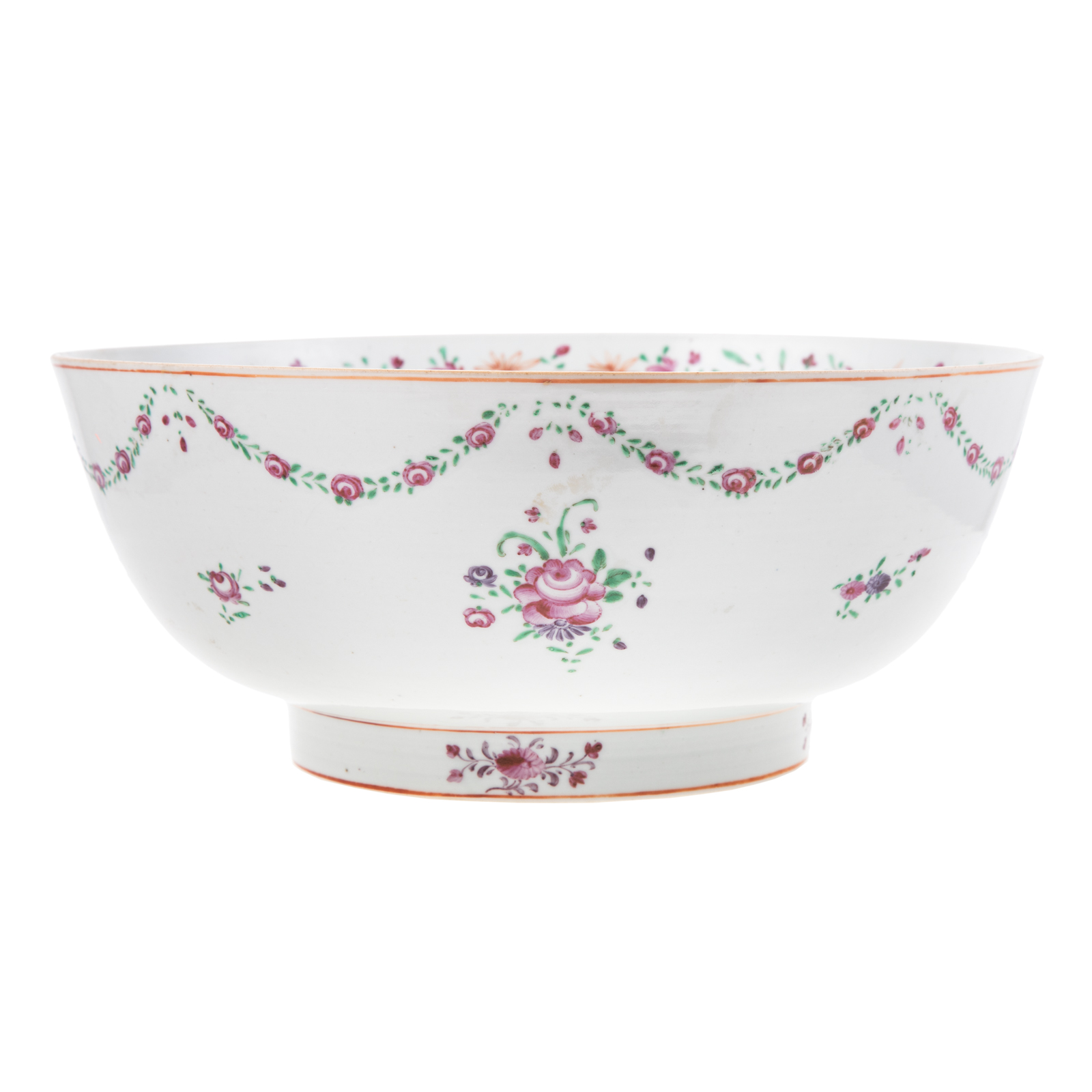 Appraisal: CHINESE EXPORT FAMILLE ROSE PUNCH BOWL Circa footed bowl with