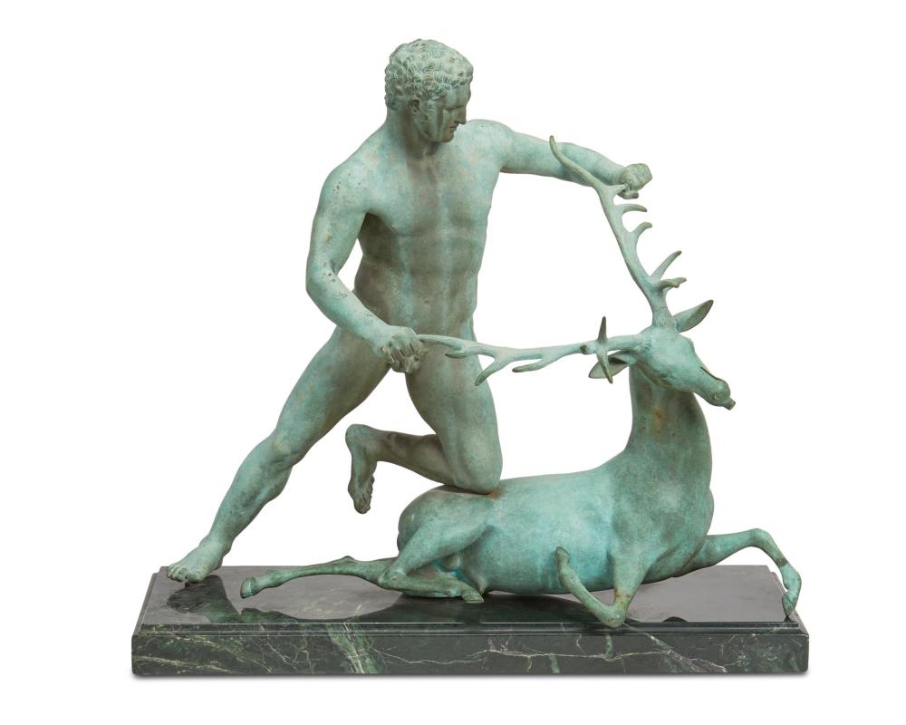 Appraisal: A bronze of the Third Labor of Hercules The Cerynein