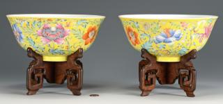 Appraisal: Pr Guangxu Chinese Famille Rose Bowls yellow ground Pair of