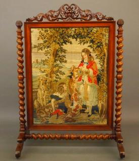 Appraisal: Victorian needlework fire screen A th century Victorian needlework and