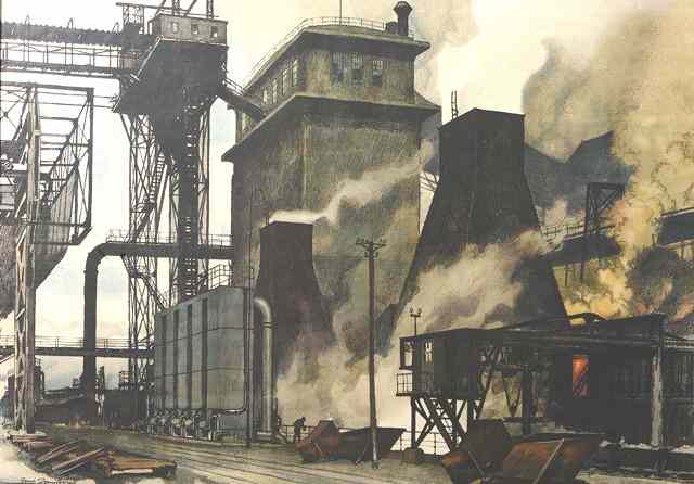 Appraisal: JOSEPH DANILOWATZ - An industrial iron smelting works chromo-lithograph x